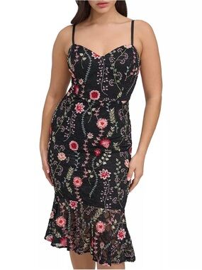 Siena Women's Floral-Print Embroidered Lace Midi Dress.